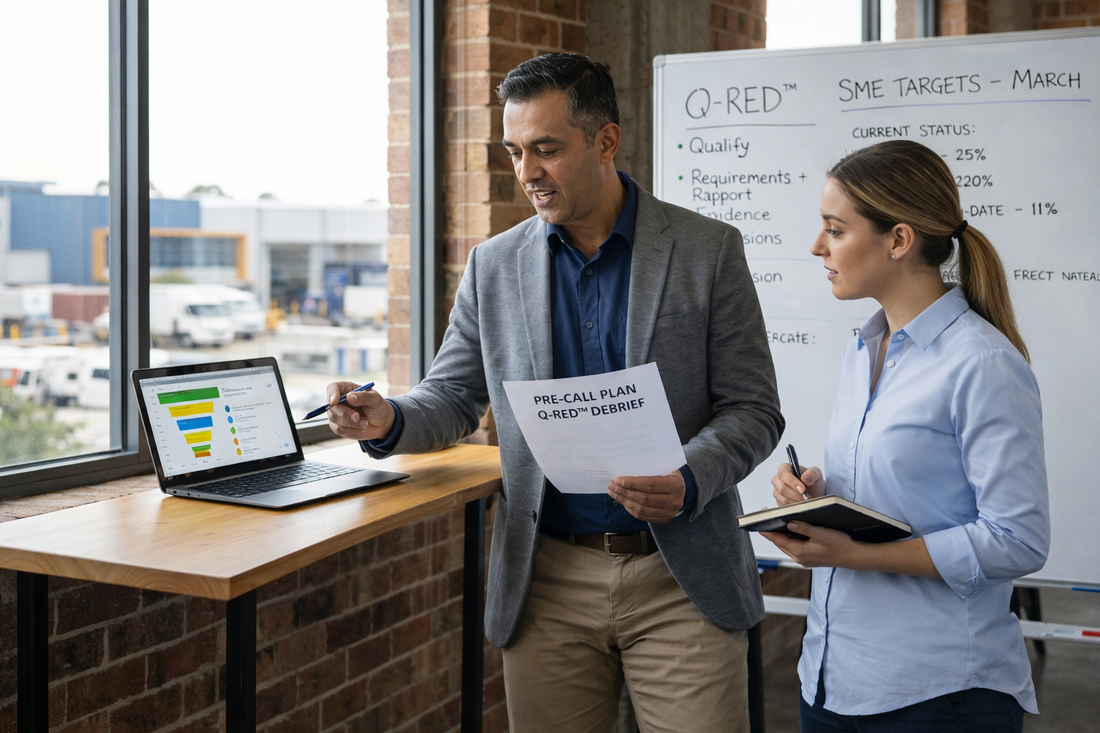 Sales coaching conversation helping an SME team improve deal execution and next-step control